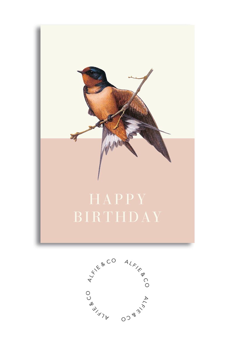1 Birthday Card Swallow Classic Style, 1 Cards, 105 x 148 mm, 300 g fine nature paper with envelope to choose image 1