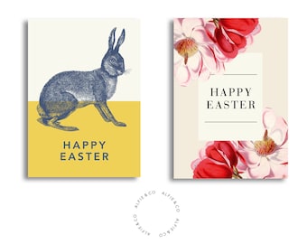 2 Easter Card Happy Easter, Rabbit & Magnolia Classic Style Set