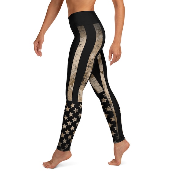 American Flag Yoga Leggings Distressed USA Flag Pants Camouflage Patriotic  American Flag Leggings 