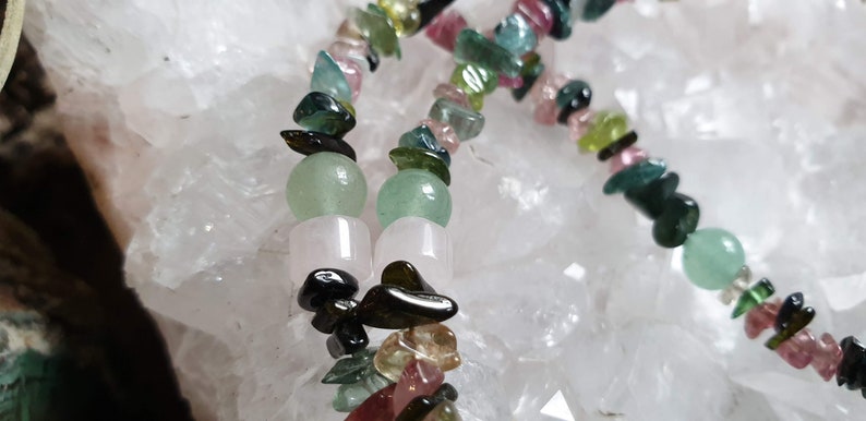 Healing Crystals /& Stones Watermelon Tourmaline Rose Quartz and Green Aventurine Necklace Mixed Tourmaline