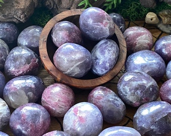Pink Tourmaline, Quartz and Lepidolite tumbled stones. Unicorn Stone