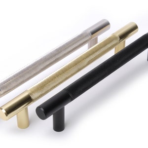 Kitchen Cabinet Door Drawer Cupboard Knurled T Bar Handle 64mm-256mm Hole Centres Length Various Colours