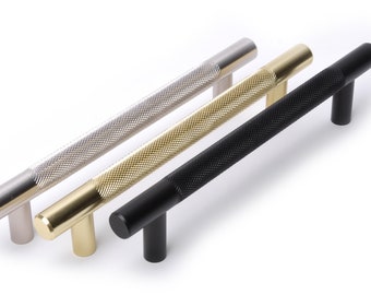 Kitchen Cabinet Door Drawer Cupboard Knurled T Bar Handle 64mm-256mm Hole Centres Length Various Colours