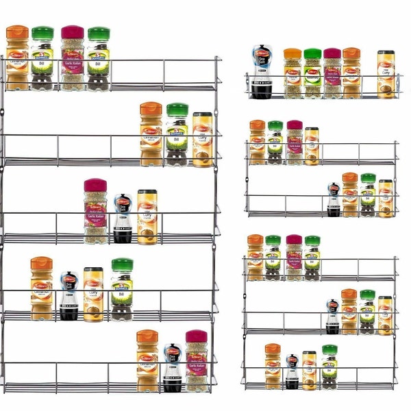 1/3/4/5 Tier Chrome Spice Herb Rack Holder Kitchen Jar Organiser Wall Storage