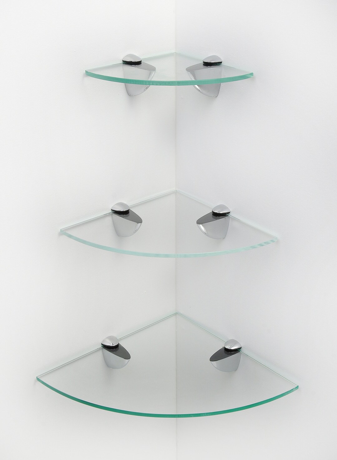 Cascading Tempered Glass Corner Shelves With Chrome Supports in 3 ...