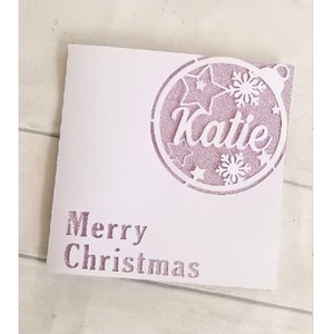 Cartão de Natal personalizado rosa claro, enfeite de Natal feito à mão, cartão exclusivo