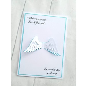 Personalised Birthday In Heaven Card, Handmade Angel Wings Unique Card in Memory