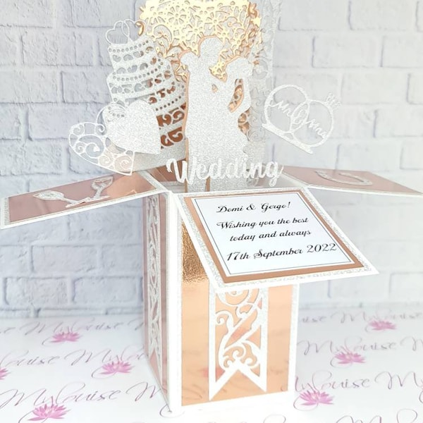 Custom Silver Wedding Card Pop Up Box Card Personalised Wedding Day Gift Unique Surprise Card