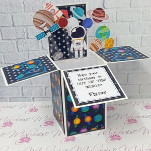 Personalised Space Planets Kids Birthday Card Pop Up in a Box Unique Greeting Card 5th