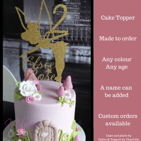 Personalised Fairy Birthday Cake Topper, Glitter Cake Topper, Name & Age Cake Topper for Girls Fairy Birthday Party