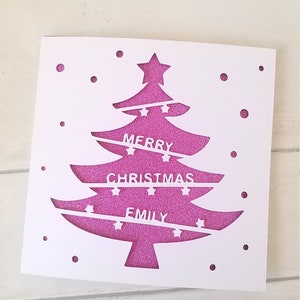 Cartão de Natal Rosa Personalizado Árvore de Natal Feita à Mão Cartão Único