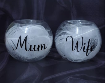 Personalised Memorial Tealight Holder, Feather Memory Keepsake Loved One Candle Holder Decoration