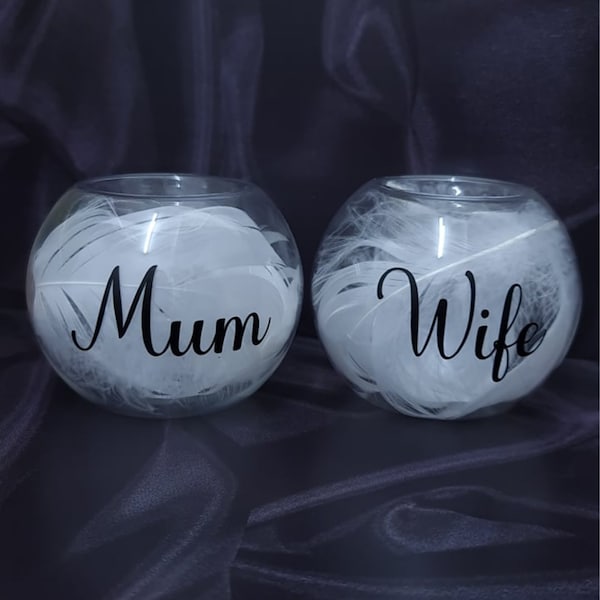 Personalised Memorial Tealight Holder, Feather Memory Keepsake Loved One Candle Holder Decoration