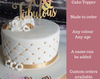 Custom 90th Birthday Glitter Cake Topper, 90 and Fabulous Birthday Cake Topper
