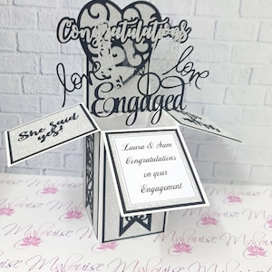 Biglietto di fidanzamento personalizzato pop-up in una scatola, biglietto di auguri unico, congratulazioni