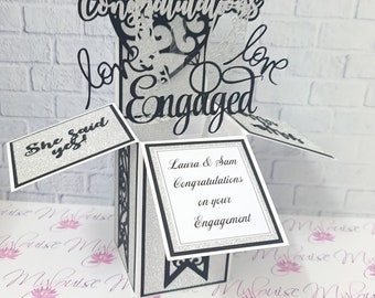 Biglietto di fidanzamento personalizzato pop-up in una scatola, biglietto di auguri unico, congratulazioni