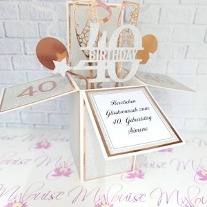 Carte de 40e anniversaire personnalisée, carte de joyeux 40e anniversaire en or pop-up dans une boîte, carte de voeux unique