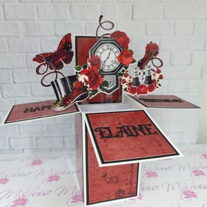 Personalised Red Steampunk Birthday Card Pop Up in a Box Unique Greeting Card