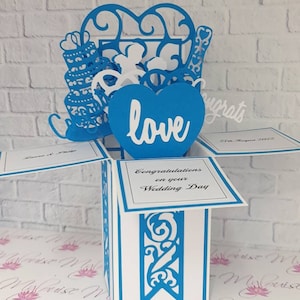 Benutzerdefinierte Blaue Hochzeitskarte Pop Up Box Karte Personalisierte Hochzeit Geschenk Einzigartige Überraschungskarte