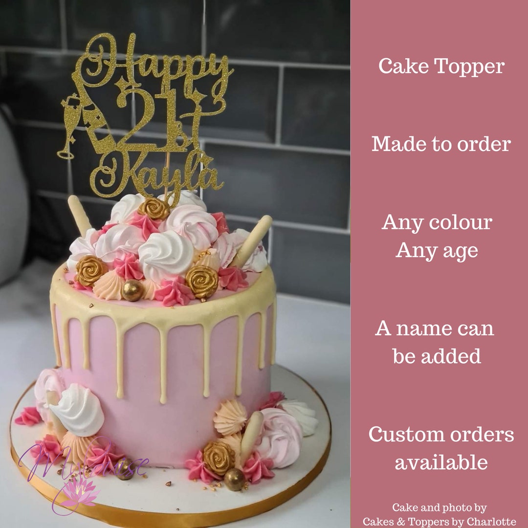 Personalisiertes Torten-Topper „Happy 21st Birthday“ In Roségold Mit Glitzer – Kuchen-Deko Zum 21. Geburtstag