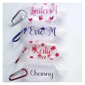 Personalised Hand Sanitiser Bottles, Custom Travel Sized Kids Backpack Sanitiser Bottle Carabiner Keyring