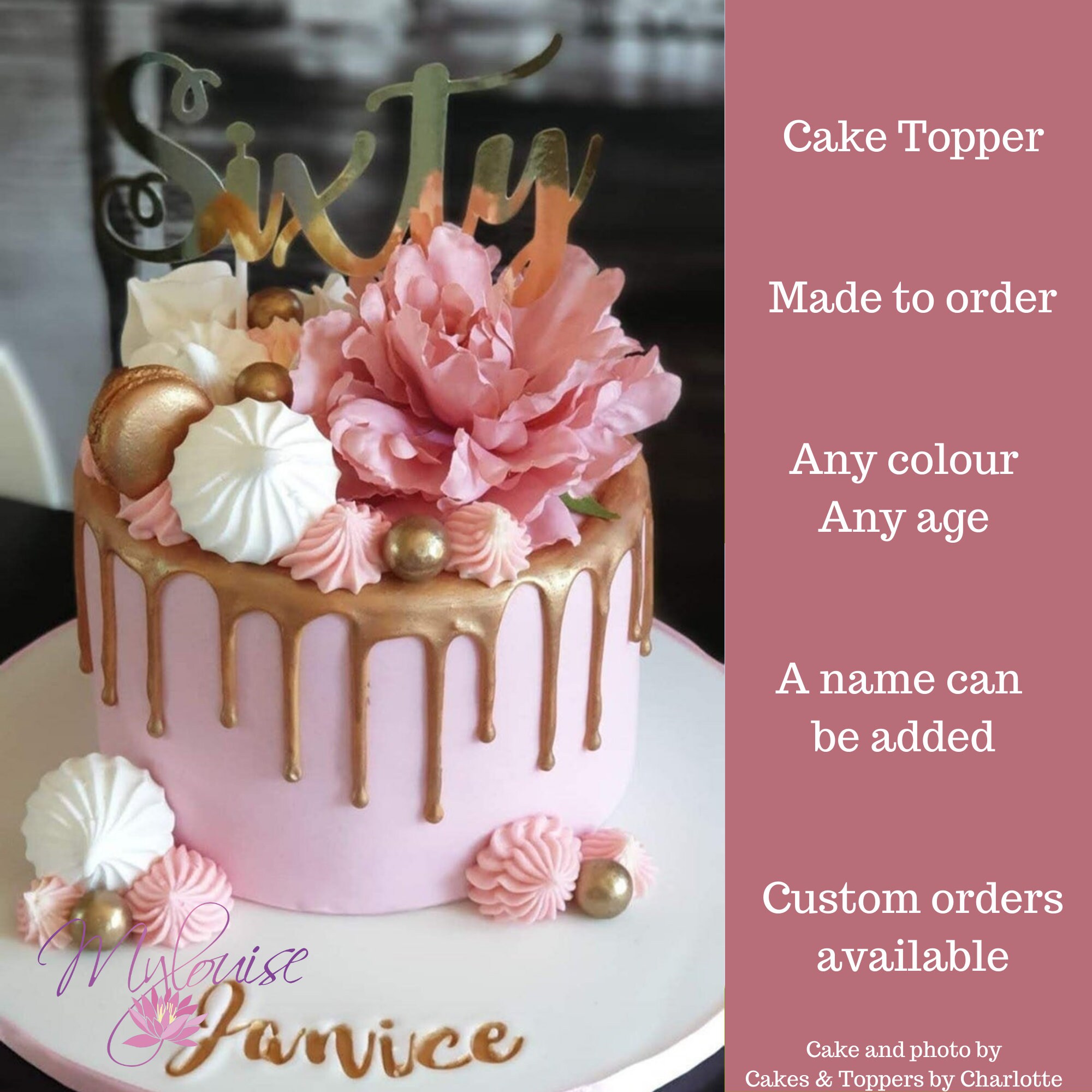Custom Cake Topper Happy 17th Birthday Any Age GOLD Any Colour Glitter