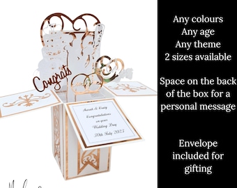 Biglietto di nozze personalizzato, biglietto pop-up, regalo personalizzato per il giorno delle nozze, biglietto a sorpresa unico