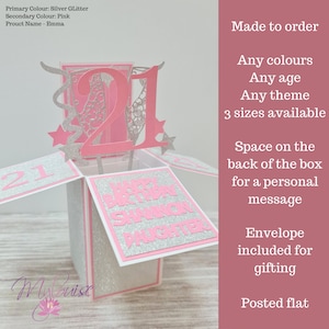 Biglietto pop-up personalizzato per il 21° compleanno in una scatola, biglietto d'auguri unico