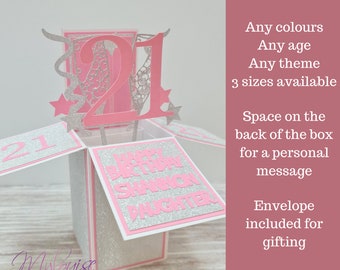 Personalised Pop Up Happy 21st Birthday Card in a Box, Unique Greeting Card
