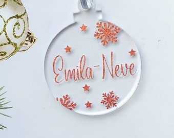 Personalised Christmas Name Kids Snowflake Tree Ornament Decoration for Children