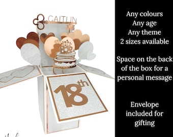 Personalised Pop Up Happy 18th Birthday Card in a Box, Unique Greeting Card