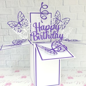 Motyl Pop Up Happy Birthday Card w pudełku, wyjątkowa kartka z życzeniami