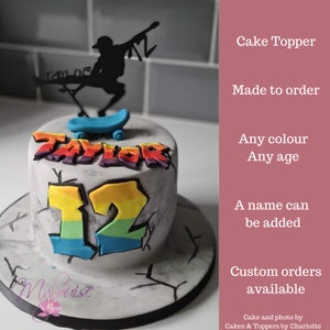 Custom Skateboarder Birthday Cake Topper, Glitter Cake Topper Cake Decorations