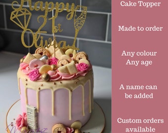 Personalised 21st Birthday Glitter Cake Topper, Age & Name Birthday Cake Topper