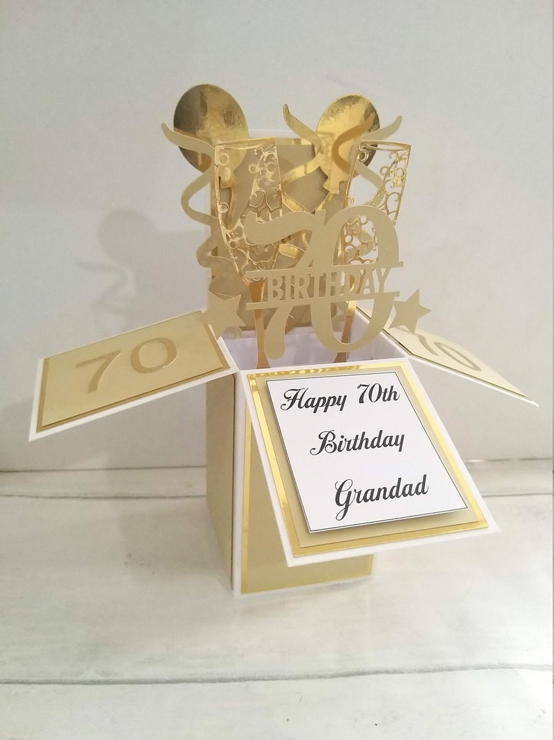Personalised Gold 70th Birthday Card Pop Up in a Box