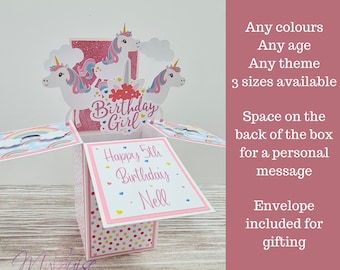 Girls Unicorn Birthday Card Personalised Pop up Birthday Card Christening Naming Ceremony