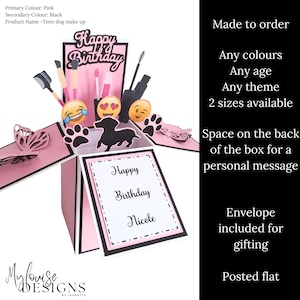 Make-up verjaardagskaart tienermeisjes Gepersonaliseerde pop-up verjaardagskaart Doopnaamceremonie