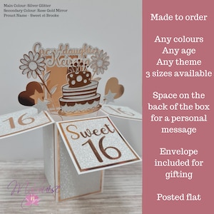 Personalised Pop Up Happy Sweet 16th Birthday Card in a Box, Unique Greeting Card