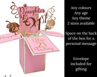 Personalized Pink 21st Birthday Pop Up Box Card