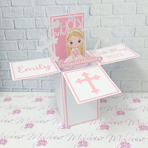 Cartão de batismo personalizado para meninas, presente feito à mão para cartão de comunhão sagrada