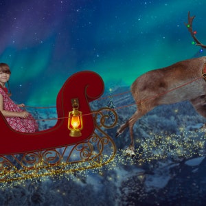 Santa&#39;s Sleigh Digital Backdrop | Reindeer Backdrop | Christmas Digital Backdrop | Photoshop Digital Backgrounds | Composite Photography