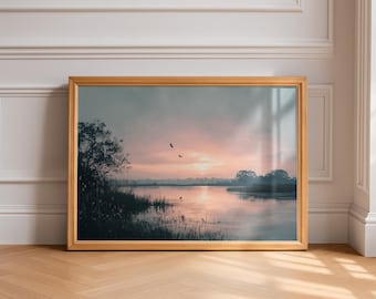 Grandmillenial Wall Decor, Nursery Pastel Landscape Digital Art Print, Vintage Oil Painting for Kids' Room