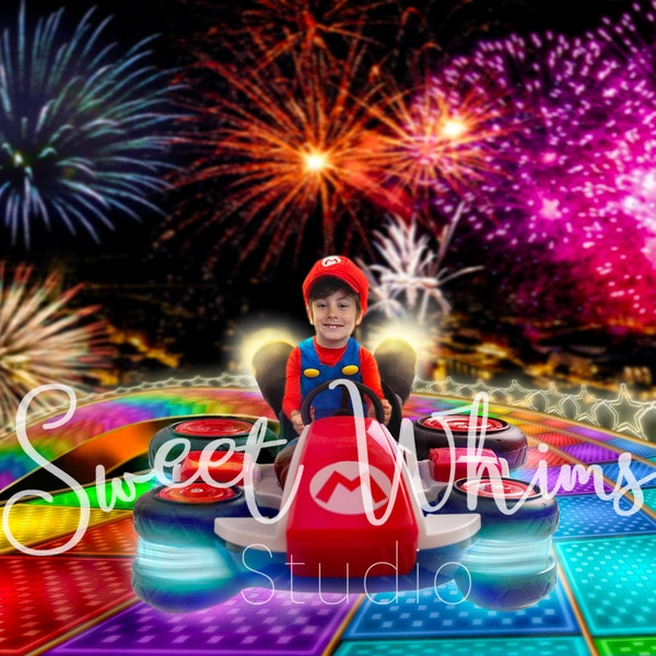 Mario Kart Digital Background | Mariokart Rainbow Road Photoshop | Mario Digital backdrop | Gaming Composite | Digital Download |