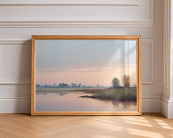 Grandmillenial Wall Decor, Nursery Pastel Landscape Digital Art Print, Vintage Oil Painting for Kids' Room