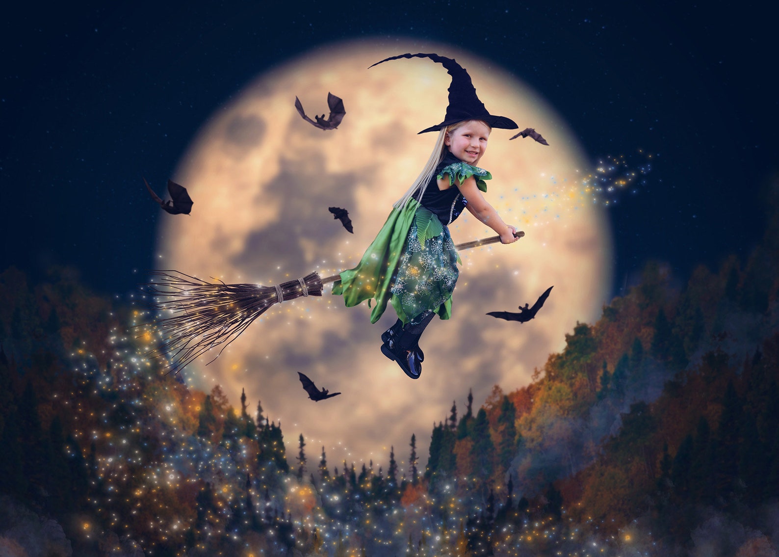 Flying Witch Halloween Digital Backdrops Broomstick Etsy