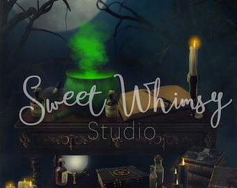 Aazon.co : DePhoto Halloween Photography Backdrop Witch Agic Cauldron Bookshelf In Spooky - View #11