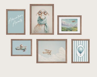 Vintage Airplane Nursery Art Prints, Duck Pilot, Aviation Decor (Digital Download)