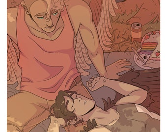 Impresión de postal con picnic de pastel arcoíris de The Croaking Webtoon