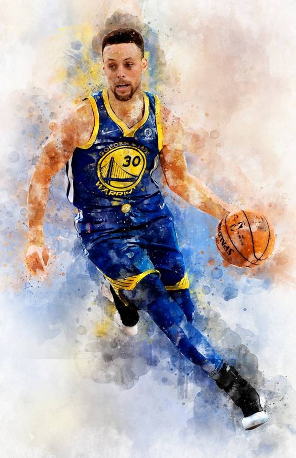 Stephen Curry NBA print poster watercolor handmade home Etsy