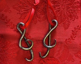 Hand forged Treble Clef Christmas Ornament